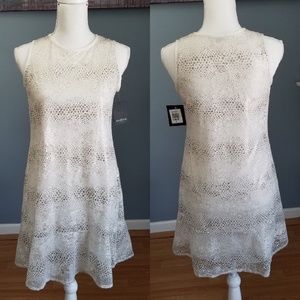 Marina Ivory & Silver Metallic Shift Dress